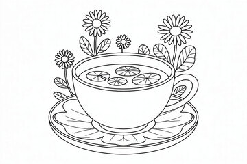 Cup of tea with flowers and lily pads saucer beverage