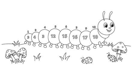 Numbered Caterpillar Illustration for Kids Coloring Book