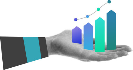 hand holding business increases in the financial graph arrow. 