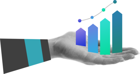 hand holding business increases in the financial graph arrow. 