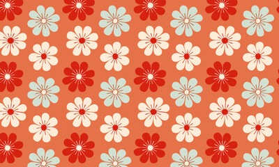 Seamless Retro Floral Pattern with Daisies on a Warm Orange Background