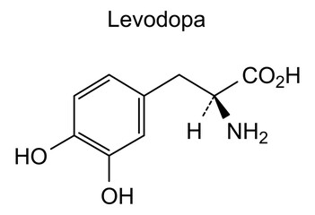 Chemical structure of levodopa, drug substance