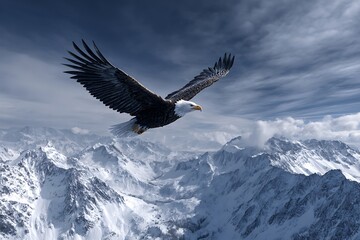 Obraz premium Powerful bald eagle gliding across icy range high resolution HD images