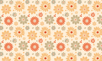 Seamless Floral Pattern with Daisy and Star Flowers in Warm Tones