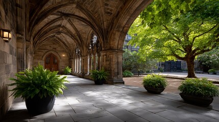Fototapeta premium Panoramic View of Glasgow University Cloisters