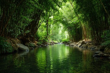 Serene bamboo forest stream