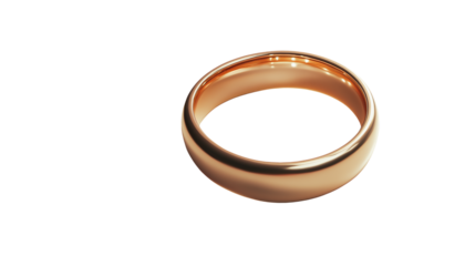 A shiny gold wedding ring with a smooth polished finish on a plain white background or transparent png 