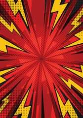 Red comic cartoon background with abstract lightning and thunder effect © MustikaRatna