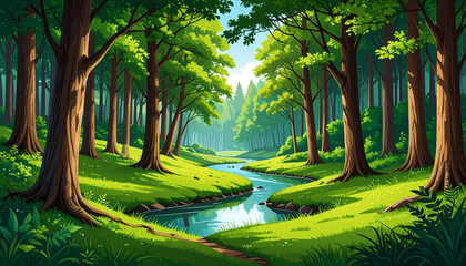 Serene forest stream scene