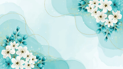 Watercolor floral background, Elegant aquamarine floral frame, Spring wedding invitation template