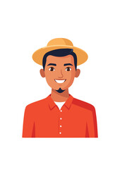 Obraz premium Smiling Man in Straw Hat and Red Shirt - Friendly Cartoon Character Portrait