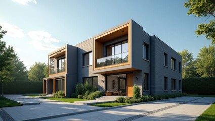 Modern two-story house with contemporary design.