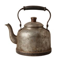 Old rustic metal kettle isolated on transparent background