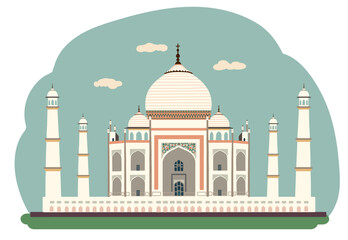 Taj Mahal, Agra, India. Travel vector illustration of a famous historic landmark