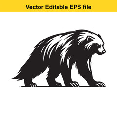 Obraz premium Black and white silhouette of a badger walking, isolated on white background