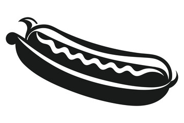 Monochrome Hotdog with Wavy Sauce, Bun, and Condiments Food Icon Graphic