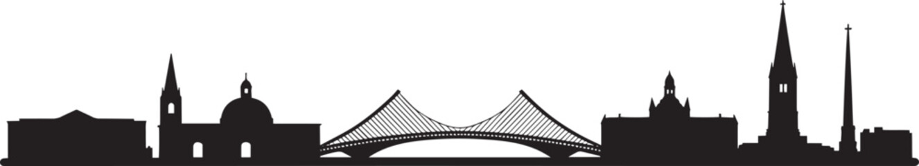 Dublin Ireland Skyline Silhouette Vector Illustration with Bridges and Historic Buildings