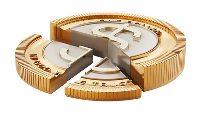 Sliced coin with dollar icon  on transparent background. 3D illustration