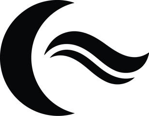 Crescent Moon and Flowing Waves Abstract Logo Design.
