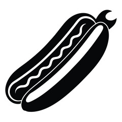 Simplified Black and White Graphic of a Hotdog with Wavy Condiment Detail