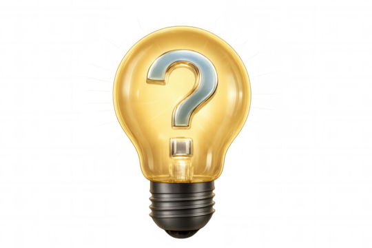 Glowing light bulb containing a question mark, symbolizing curiosity, problem-solving, and the search for answers