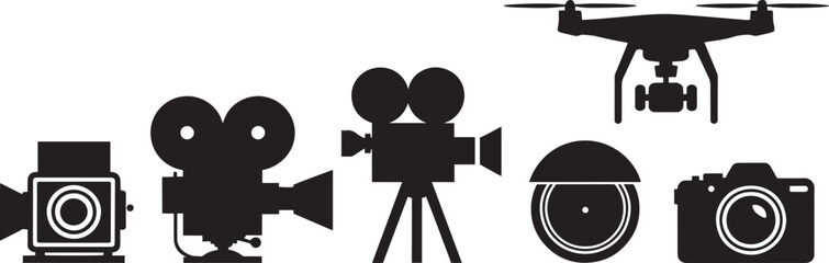 Filmmaking Equipment Vector Illustration Showcasing Various Camera and Drone Technologies
