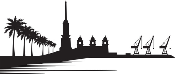 Naklejka premium Havana Skyline Silhouette Vector Illustration Cuba Cityscape Landmark Palm Trees