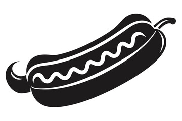 Black and White Vector Graphic of Hot Dog with Mustard Topping