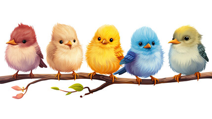Naklejka premium Collection of colorful cute baby birds on white background, isolated small bird species for wildlife, nature, and decoration themes