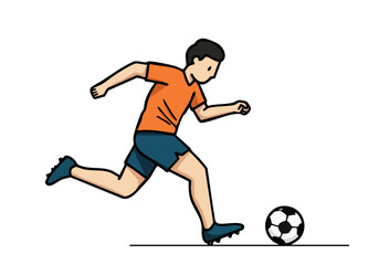 A dynamic illustration of a soccer player in motion, kicking a ball. Clean lines and a bright green background create a modern, energetic feel. Perfect for sports, fitness, and team concepts.