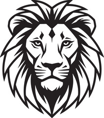 Black and white stylized lion head with detailed mane and facial markings face animal