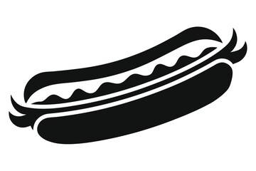 Stylized Black and White Hot Dog Icon with Mustard and Onion Topping Illustration