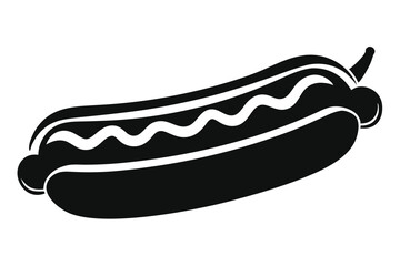Simple Black and White Graphic Illustration of a Hot Dog with Toppings