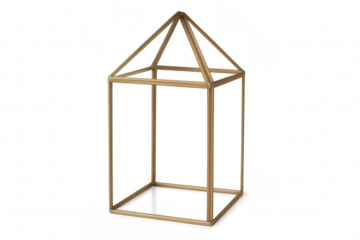 Golden house frame structure isolated on transparent background, ideal for architectural visualizations or conceptual projects