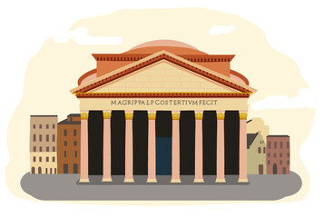 Naklejka premium The Pantheon in Rome, Italy. Vector illustration of a famous historic landmark