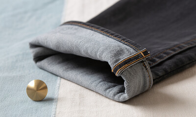 Close-up of Dark Gray Jeans Cuff Detail