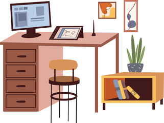 Flat Design Workplace Vector – Team Collaboration in Office