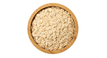 Isolated Rolled Oats in Wooden Bowl