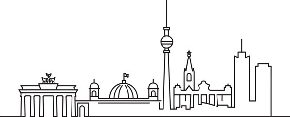 Berlin Skyline Outline Vector Illustration with Brandenburg Gate and TV Tower Silhouette © MC Creative