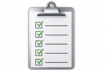 Transparent clipboard displaying checked boxes, signaling task completion or survey response tracking