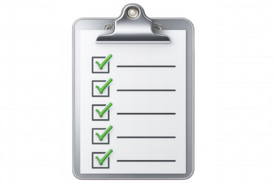Transparent clipboard displaying checked boxes, signaling task completion or survey response tracking