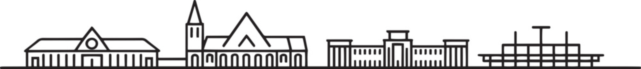 Cambridge Skyline Outline Vector Illustration with King's College Chapel Silhouette