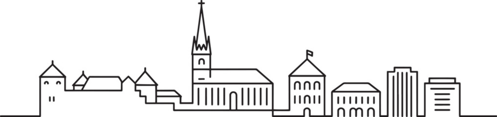 Cityscape Outline of Bern Switzerland with Landmarks Silhouette Vector Illustration