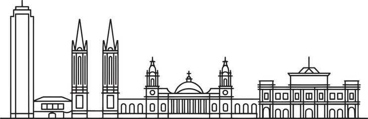 Fototapeta premium Detailed Calgary Skyline Outline Vector Illustration of Famous Landmarks and Buildings