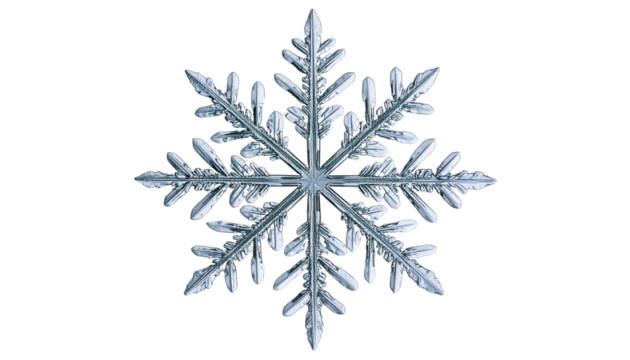 Snowflake PNG, Realistic Winter Ice Crystal, Transparent Background, Seasonal Holiday and Christmas Decoration
