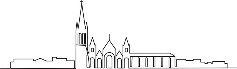 Detailed Cityscape Outline Vector Illustration Depicting Urban Skyline with Buildings