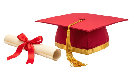 Isolated Graduation Cap and Diploma