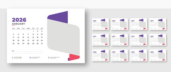 Desk calendar 2026 template | corporate desk calendar schedule 2026 monthly 12-page planner layout | week starts on sunday