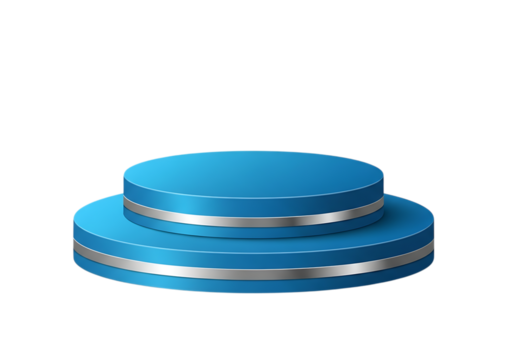 Two tier podium in azure with metallic trim for product display and presentation, isolated object view on transparent background