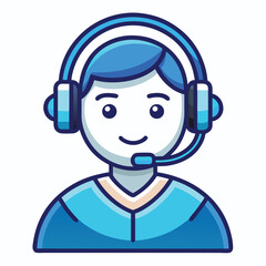 Dark Blue and Light Blue Support Icon with Headset on White Background

